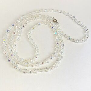 Vintage Aurora Borealis Crystal Bead Necklace Flapper Opera Long 54" Glass